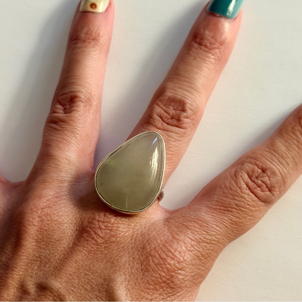 New Aventurine Elegant Green Quartz 925 Sterling Silver Tear Drop Artisan Ring - Picture 11 of 12